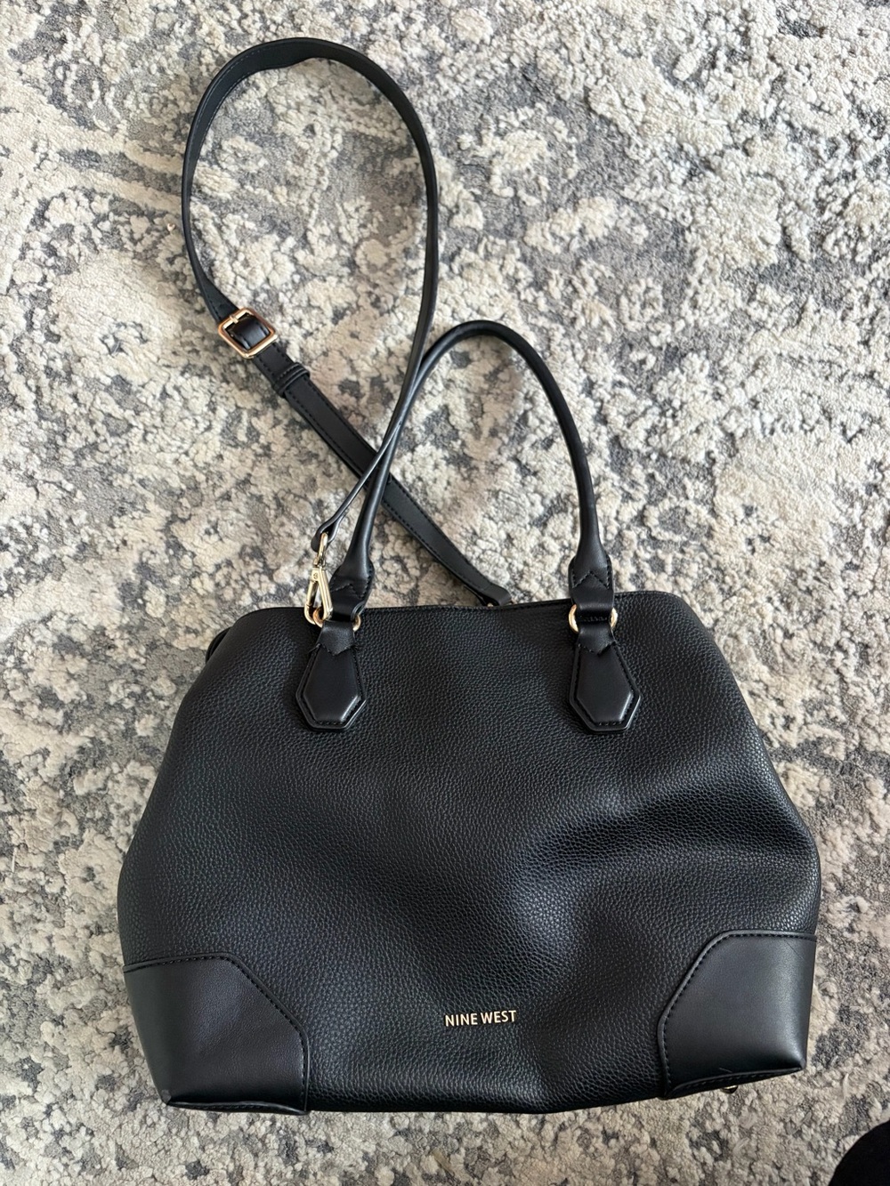 Nine West Black Pebbled Leather Satchel with Shoulder Strap